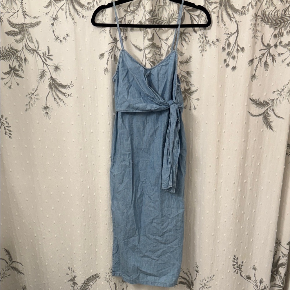 Topshop Denim Blue Midi Dress with Bow Detail